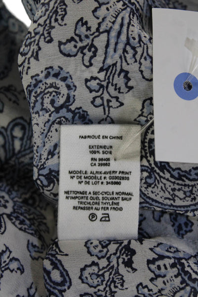 Theory Women Silk Paisley Tunic Blouse Blue Lace-Up Long Sleeve Size M
