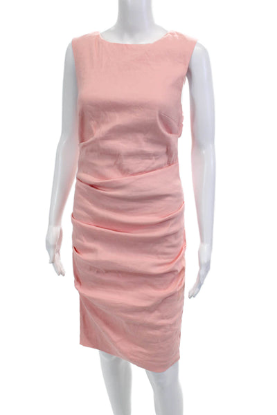 Artelier Nicole Miller Women Sheath Dress Pink Linen Knee Sleeveless Size 6