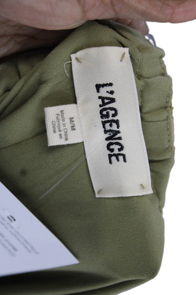 L'Agence Women Maxi Slip Dress Brown Camo V-Neck Drawstring Size M