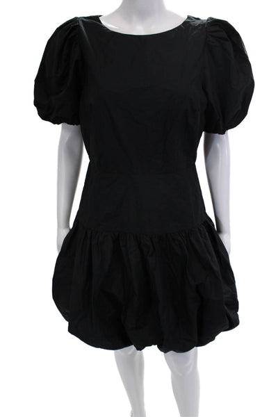 Ivy City Women Fit & Flare Mini Dress Black Short Sleeve Cotton Size M