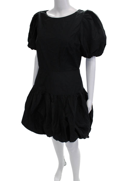 Ivy City Women Fit & Flare Mini Dress Black Short Sleeve Cotton Size M