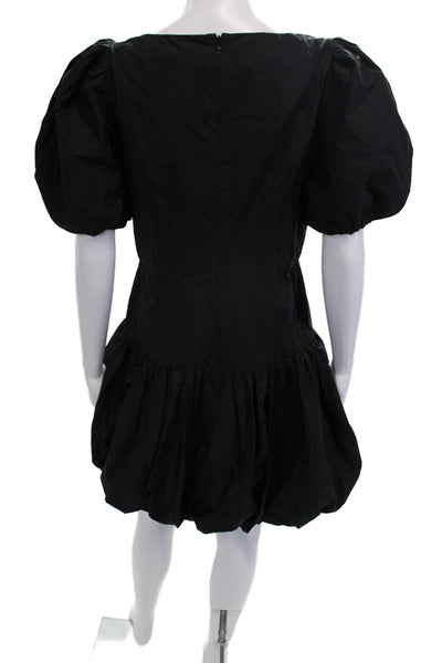 Ivy City Women Fit & Flare Mini Dress Black Short Sleeve Cotton Size M