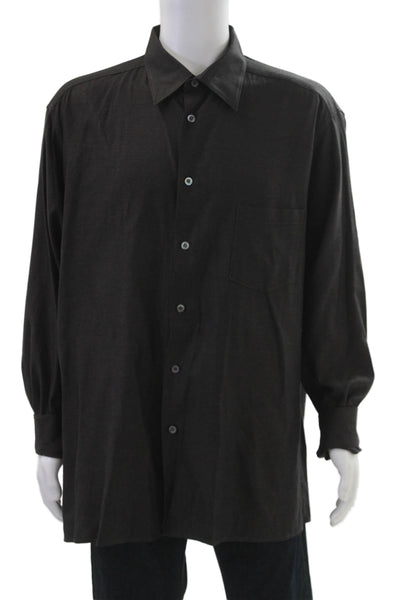 Ermenegildo Zegna Mens Cotton Basic Collared Button Down Shirt Brown Size 1X
