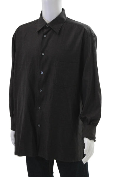 Ermenegildo Zegna Mens Cotton Basic Collared Button Down Shirt Brown Size 1X