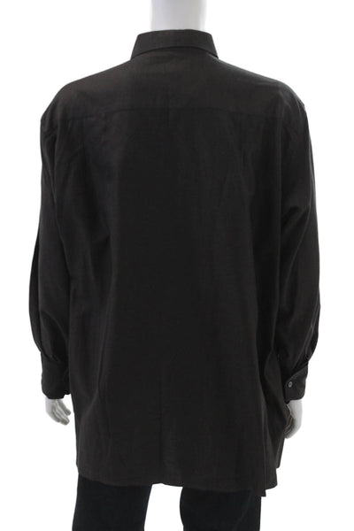 Ermenegildo Zegna Mens Cotton Basic Collared Button Down Shirt Brown Size 1X