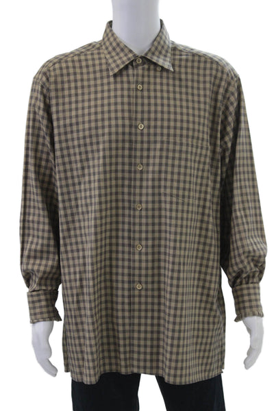 Ermenegildo Zegna Mens Cotton Basic Collared Button Down Shirt Brown Size 1X