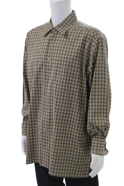 Ermenegildo Zegna Mens Cotton Basic Collared Button Down Shirt Brown Size 1X