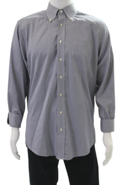 Nordstrom Mens Cotton Mini Houndstooth Detail Button Down Shirt Blue Size 34