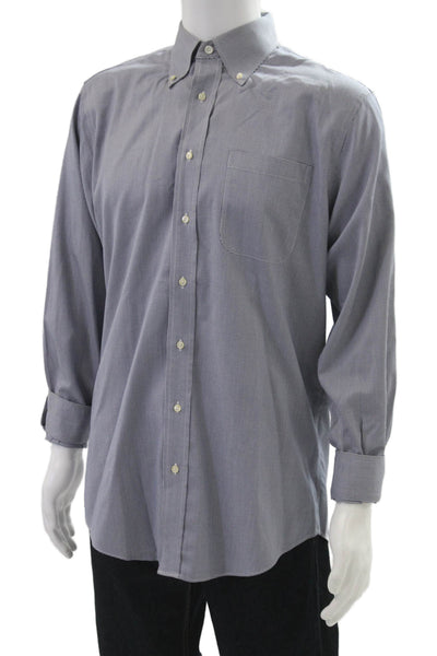 Nordstrom Mens Cotton Mini Houndstooth Detail Button Down Shirt Blue Size 34