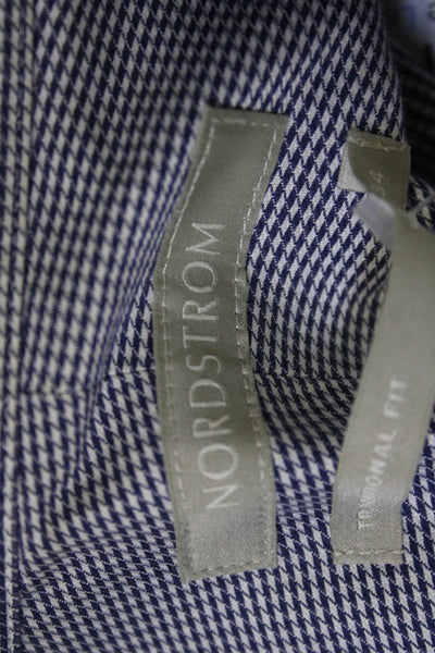 Nordstrom Mens Cotton Mini Houndstooth Detail Button Down Shirt Blue Size 34