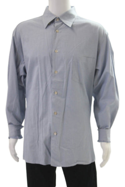 Ermenegildo Zegna Mens Cotton Geometric Print Button Down Shirt Blue Size 1X