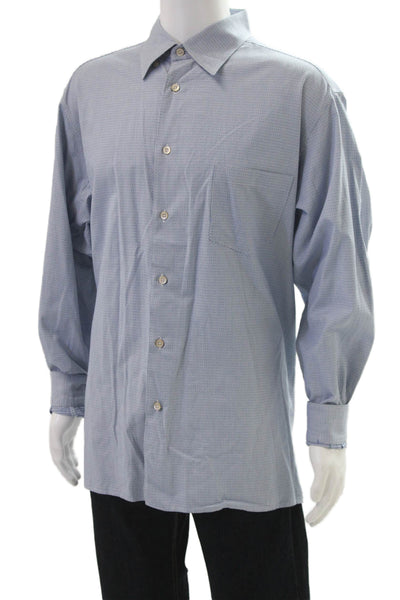 Ermenegildo Zegna Mens Cotton Geometric Print Button Down Shirt Blue Size 1X