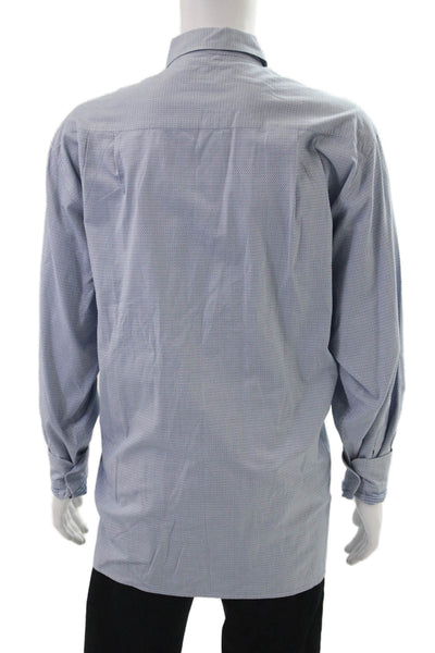 Ermenegildo Zegna Mens Cotton Geometric Print Button Down Shirt Blue Size 1X
