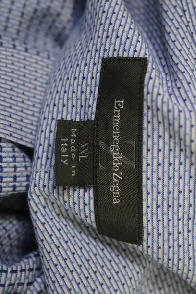 Ermenegildo Zegna Mens Cotton Geometric Print Button Down Shirt Blue Size 1X