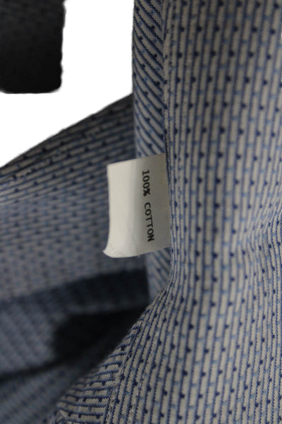 Ermenegildo Zegna Mens Cotton Geometric Print Button Down Shirt Blue Size 1X