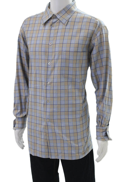 Ermenegildo Zegna Mens Geometric Print Pocketed Button Down Shirt Blue Size 1X
