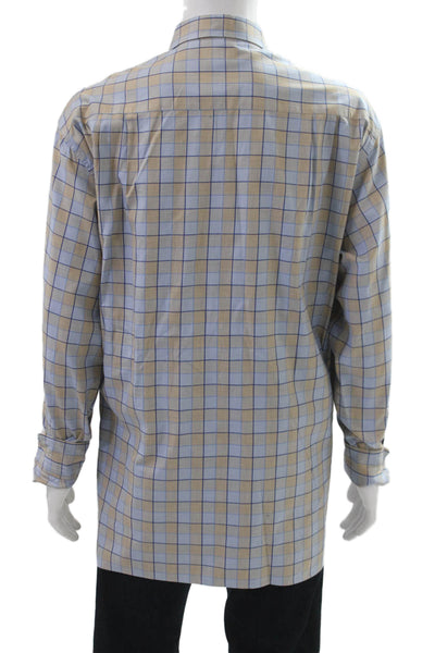Ermenegildo Zegna Mens Geometric Print Pocketed Button Down Shirt Blue Size 1X