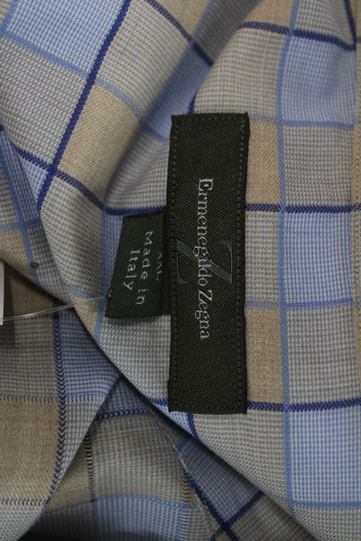 Ermenegildo Zegna Mens Geometric Print Pocketed Button Down Shirt Blue Size 1X
