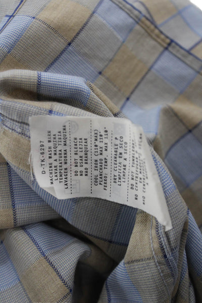Ermenegildo Zegna Mens Geometric Print Pocketed Button Down Shirt Blue Size 1X