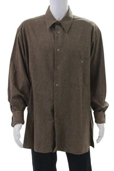 Ermenegildo Zegna Mens Cotton Collared Long Sleeve Button Down Brown Size 1X