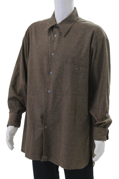 Ermenegildo Zegna Mens Cotton Collared Long Sleeve Button Down Brown Size 1X