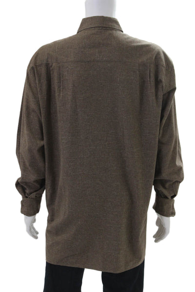 Ermenegildo Zegna Mens Cotton Collared Long Sleeve Button Down Brown Size 1X
