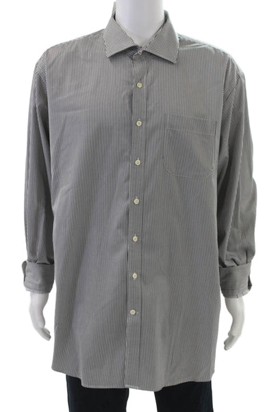 Peter Millar Mens Cotton Striped Collared Pocketed Button Down Gray Size 1X