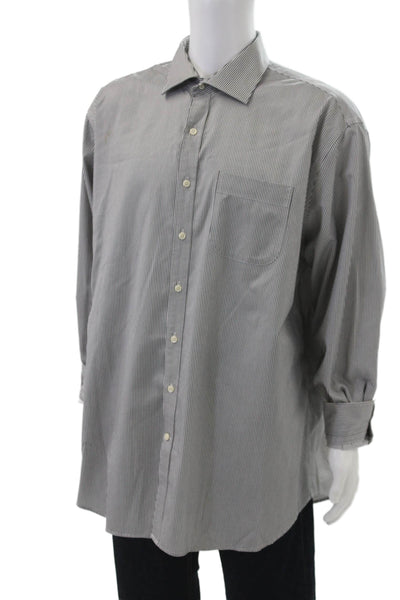 Peter Millar Mens Cotton Striped Collared Pocketed Button Down Gray Size 1X