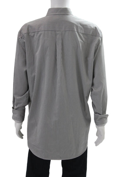 Peter Millar Mens Cotton Striped Collared Pocketed Button Down Gray Size 1X
