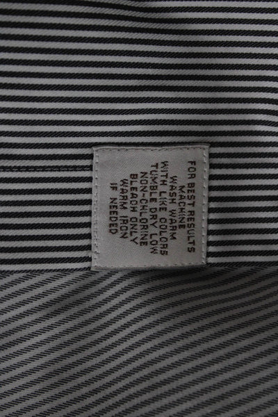 Peter Millar Mens Cotton Striped Collared Pocketed Button Down Gray Size 1X
