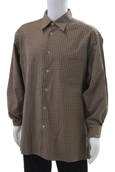 Ermenegildo Zegna Mens Cotton Geometric Print Button Down Shirt Brown Size 1X