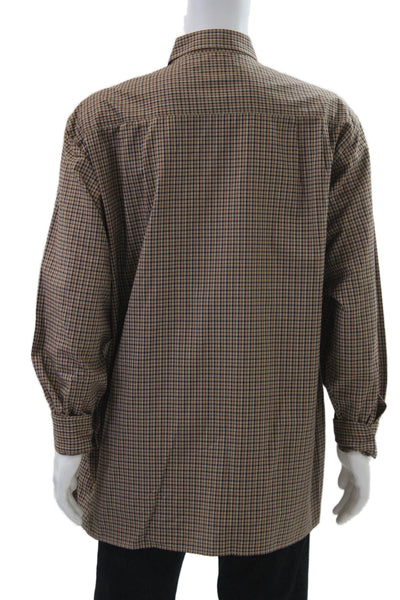 Ermenegildo Zegna Mens Cotton Geometric Print Button Down Shirt Brown Size 1X