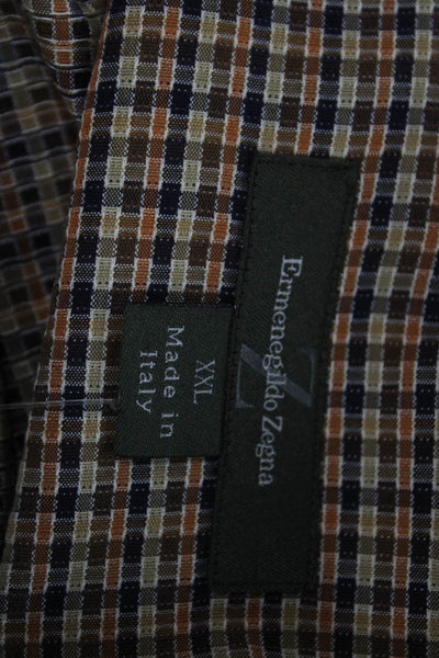 Ermenegildo Zegna Mens Cotton Geometric Print Button Down Shirt Brown Size 1X