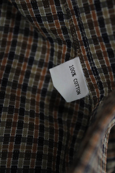Ermenegildo Zegna Mens Cotton Geometric Print Button Down Shirt Brown Size 1X