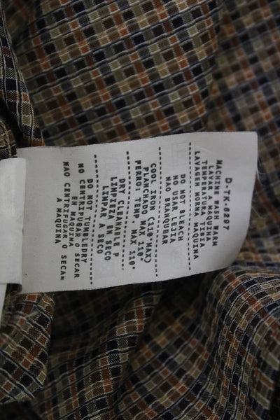 Ermenegildo Zegna Mens Cotton Geometric Print Button Down Shirt Brown Size 1X