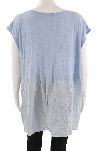 Vince Camuto Women Short-Sleeve Tunic Top Light Blue Cotton Size XL