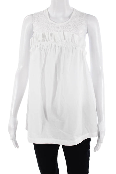 Marissa Webb, Women Tunic White Cotton Button Sleeveless Round Neck Size L