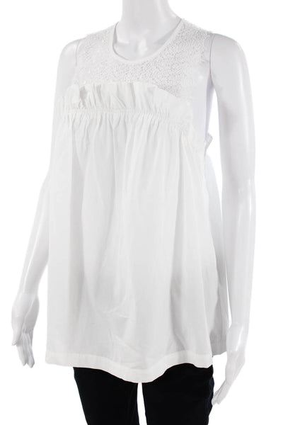 Marissa Webb, Women Tunic White Cotton Button Sleeveless Round Neck Size L