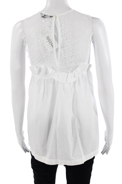 Marissa Webb, Women Tunic White Cotton Button Sleeveless Round Neck Size L