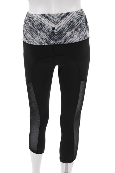 Lululemon Womens Capri Cropped Leggings Black Geometric Nylon Size 4