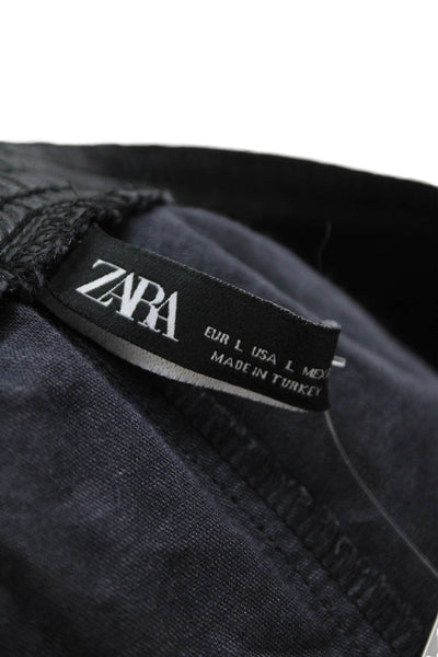 Zara, Womens Jogger Pants Black Solid Viscose Drawstring 90s Size L
