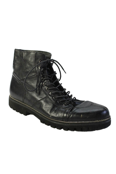 Zanzara Women's Round Toe Lace Leather Combat Boots Black Size 10.5
