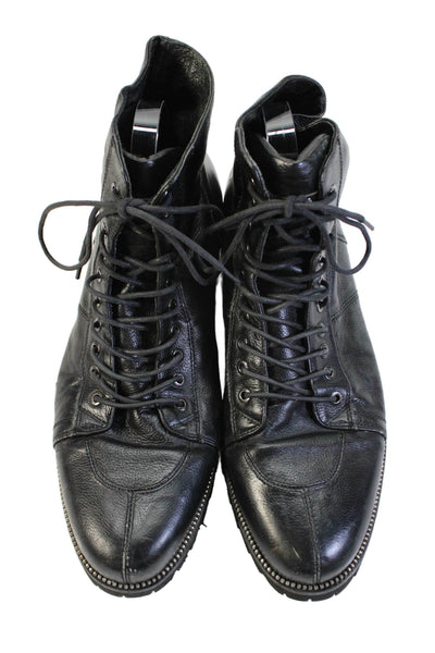Zanzara Women's Round Toe Lace Leather Combat Boots Black Size 10.5