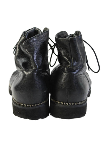 Zanzara Women's Round Toe Lace Leather Combat Boots Black Size 10.5