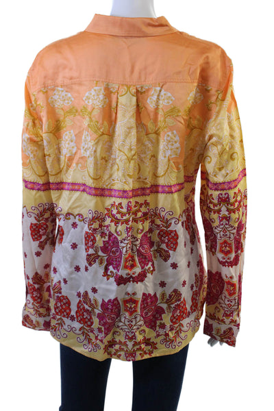 Robert Graham Women Paisley Orange Button-Up Cotton Silk Blouse Size L