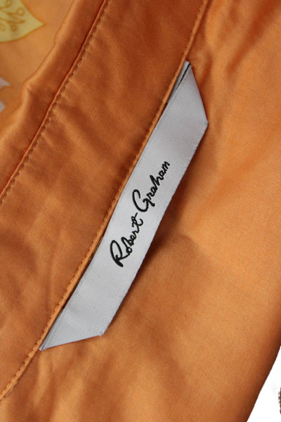 Robert Graham Women Paisley Orange Button-Up Cotton Silk Blouse Size L