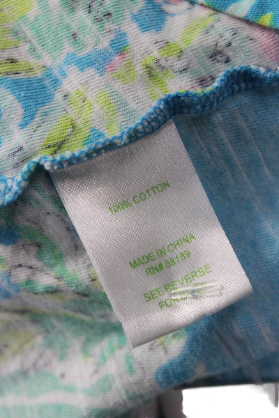 Lilly Pulitzer Women Graphic Jersey Tunic Blouse Blue V-Neck Long Sleeve Size M