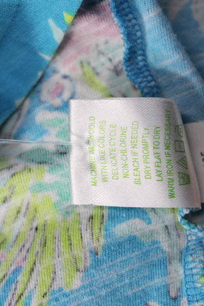 Lilly Pulitzer Women Graphic Jersey Tunic Blouse Blue V-Neck Long Sleeve Size M