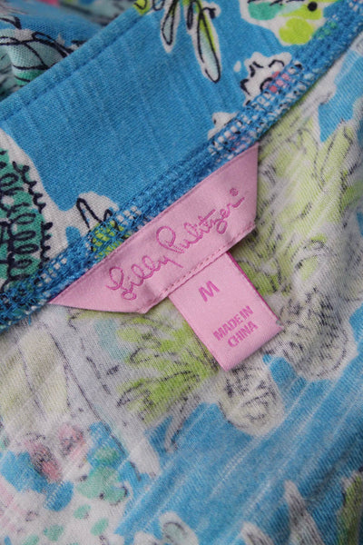 Lilly Pulitzer Women Graphic Jersey Tunic Blouse Blue V-Neck Long Sleeve Size M