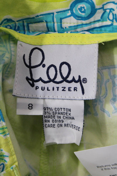 Lilly Pulitzer Women Blue Graphic Print Capri Cropped Pants Size 8